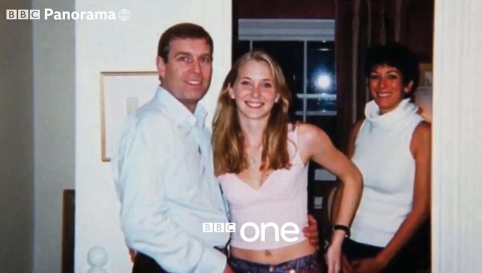 Prince Andrew pictured with his arm around Virginia Giuffre. The photographer who first copied the image has told BBC Panorama there is no way it was fake (BBC)