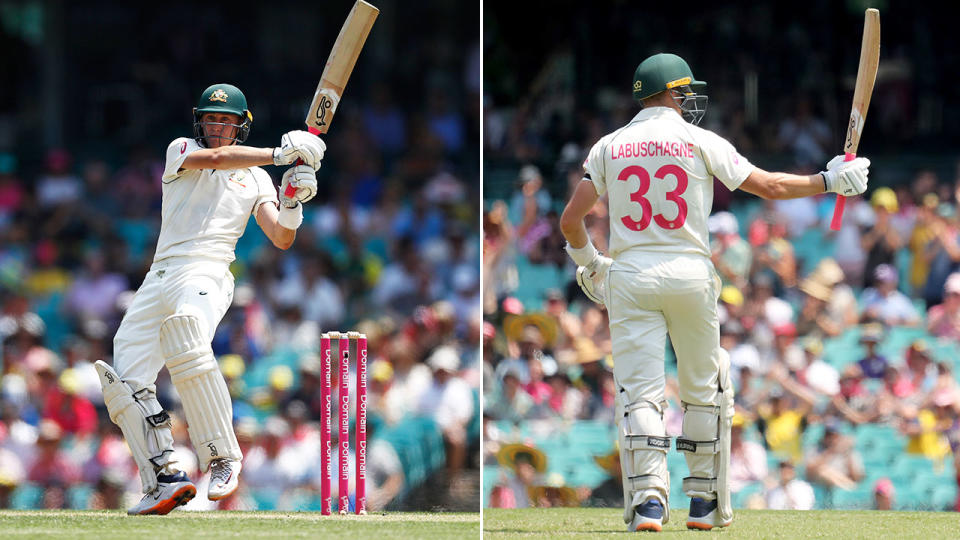 Pictured here, Marnus Labuschagne celebrates his half century against New Zealand at the SCG.