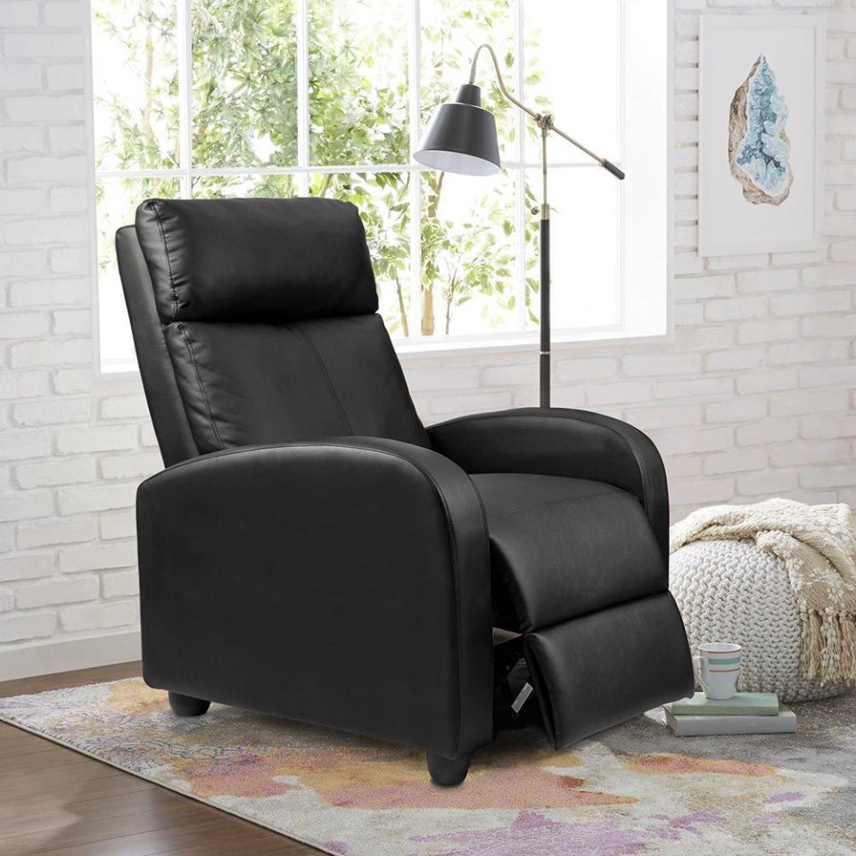 15) Walnew Home Theater Recliner with Padded Seat and Backrest, Black Faux Leather