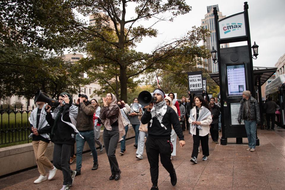 The Ohio State University chapter of Students for Justice in Palestine held a rally at the Ohio Statehouse on Sunday in support of Palestine.