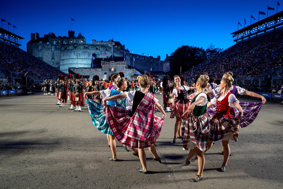 Image of the Tattoo Dance Company, performing traditional Highland dance alongside The Massed Pipes and Drums at the 2019 performance of The Royal Edinburgh Military Tattoo (Picture: UK MOD/Crown 2019)