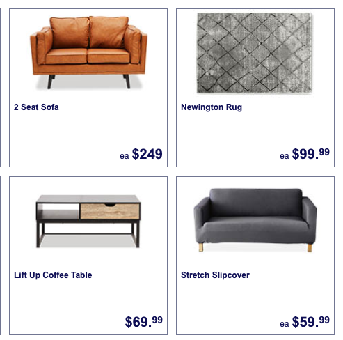 Living room furniture selling as Aldi Special Buys.