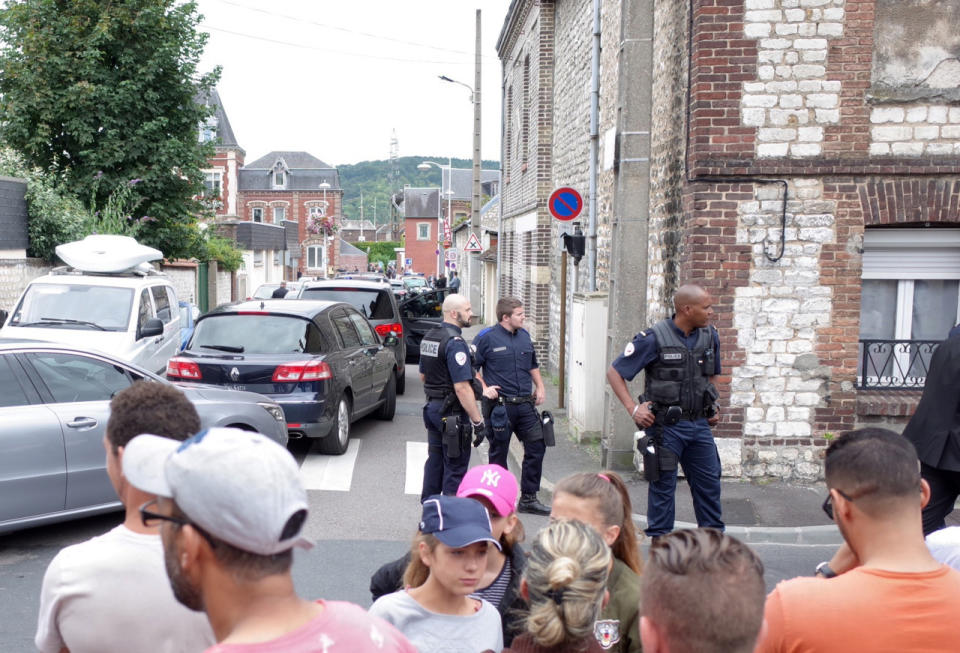 <p>Police guards the area near to the scene of a hostage taking incident in Saint Etienne du Rouvray, near Rouen, France, 26 July 2016. (EPA/JULIEN PAQUIN)</p>