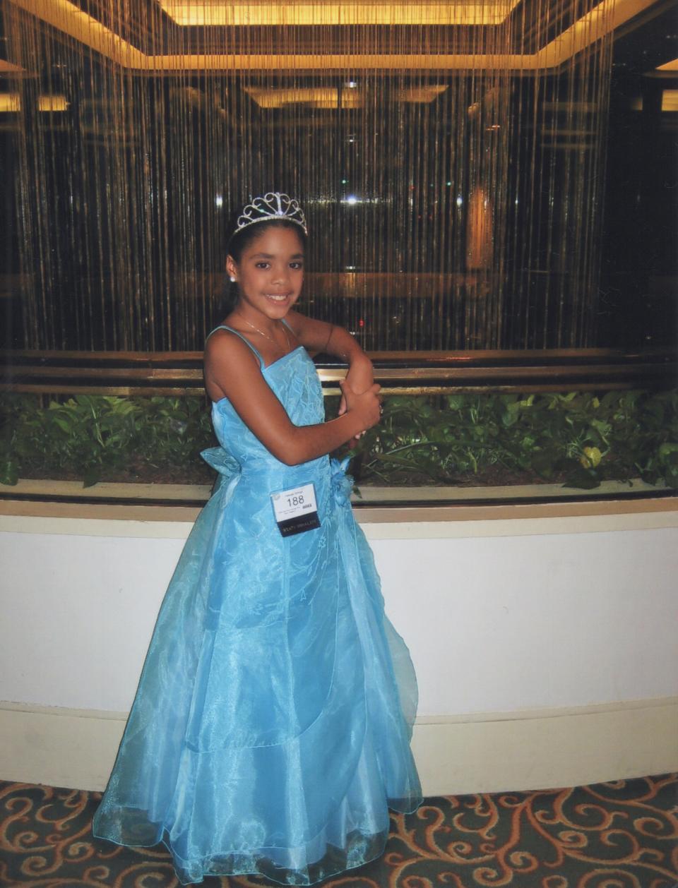 Celinda Ortega, Miss New Jersey USA 2021, at a pageant at the age of eight.