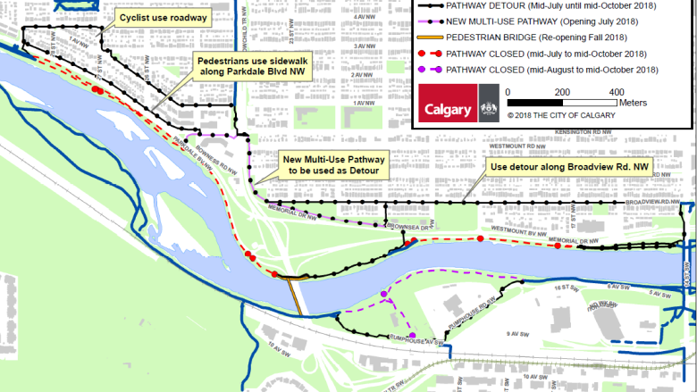 Pedestrians say Calgary bike detour 'bullying' them off nearby sidewalk