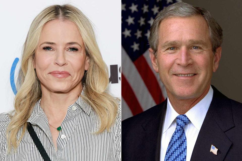 <p>Jason Mendez/Getty; Photo12/Universal Images Group via Getty</p> Chelsea Handler (left), President George W. Bush 