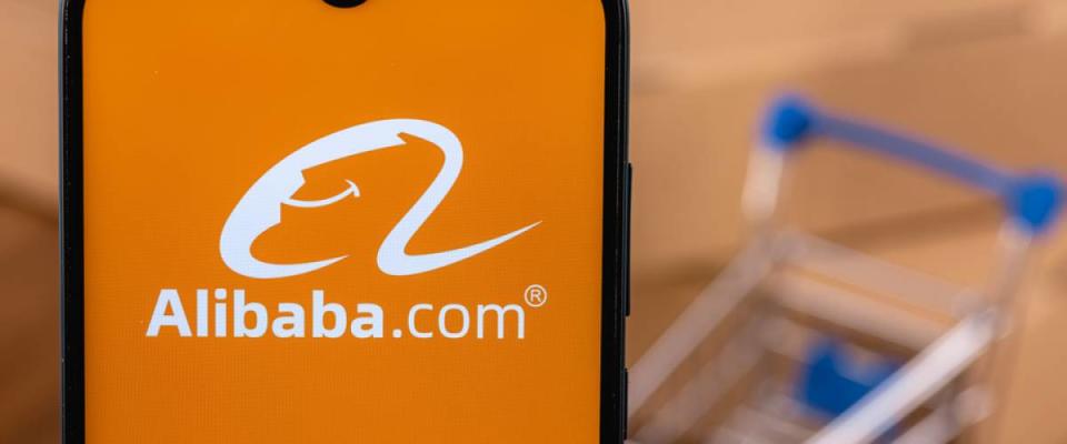 Alibaba logo on the screen smartphone. Alibaba Group Holding Limited is a Chinese multinational technology company specializing in e-commerce, retail, Internet.