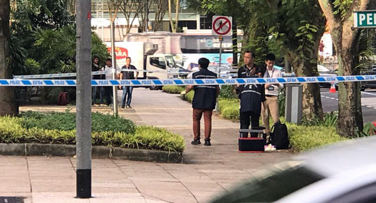 False alarm: A stretch of Penang Lane was closed on 3 November 2017 after a grenade-shaped item found. PHOTO: Nigel Chin/Yahoo News Singapore