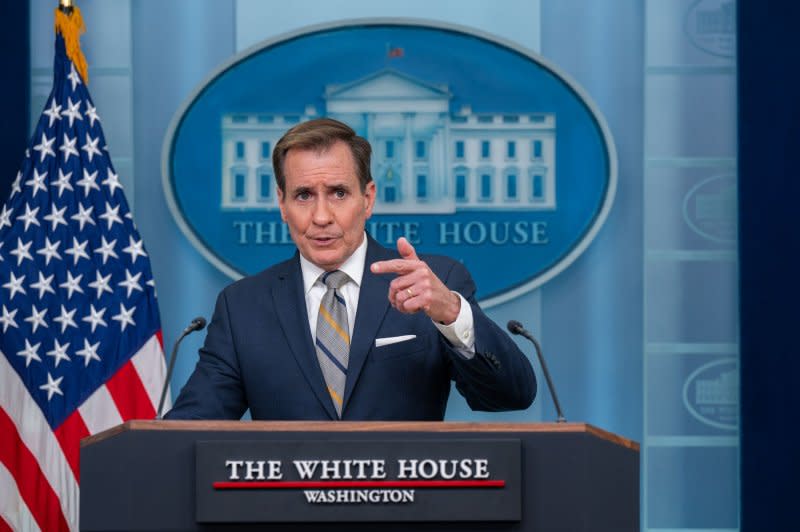 NSC spokesman John Kirby speaks at a briefing with Press Secretary Karine Jean-Pierre at the White House in Washington, DC on Monday. Kirby said the White House could not comment further about the ongoing situation in Russia with a detained U.S. Army soldier. Photo by Annabelle Gordon/UPI