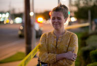 <p>Caity Colvard gets emotional as she watches a massive response of law enforcement officers at a bomb explosion site at a Goodwill store in Austin, Texas, on Tuesday March 20, 2018. (Photo: Jay Janner/Austin American-Statesman via AP) </p>