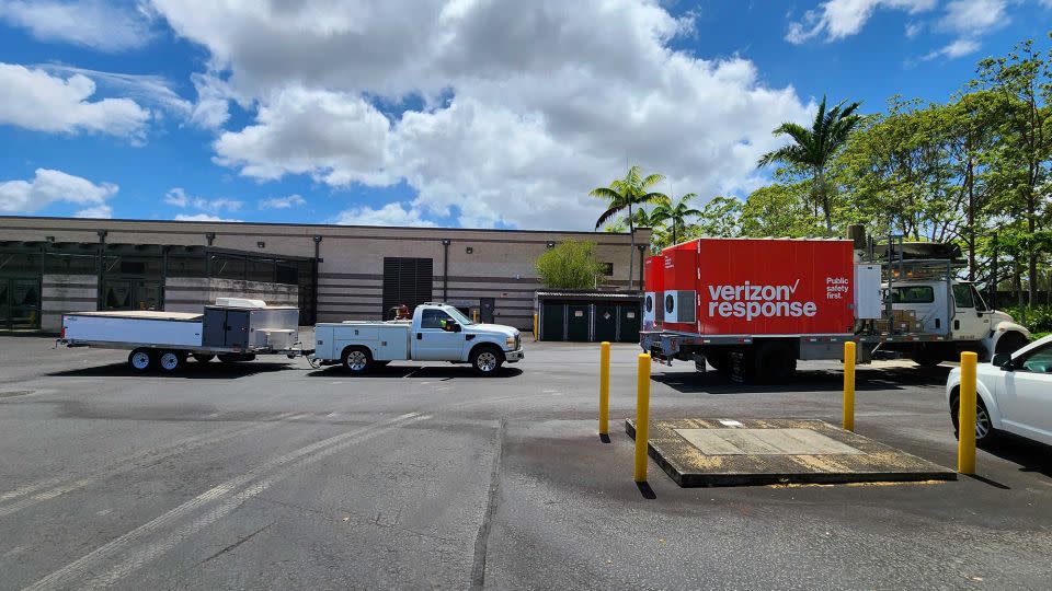 A Verizon mobile cell site on wheels waits to be loaded on a barge in O'ahu for transport to Maui  - Verizon