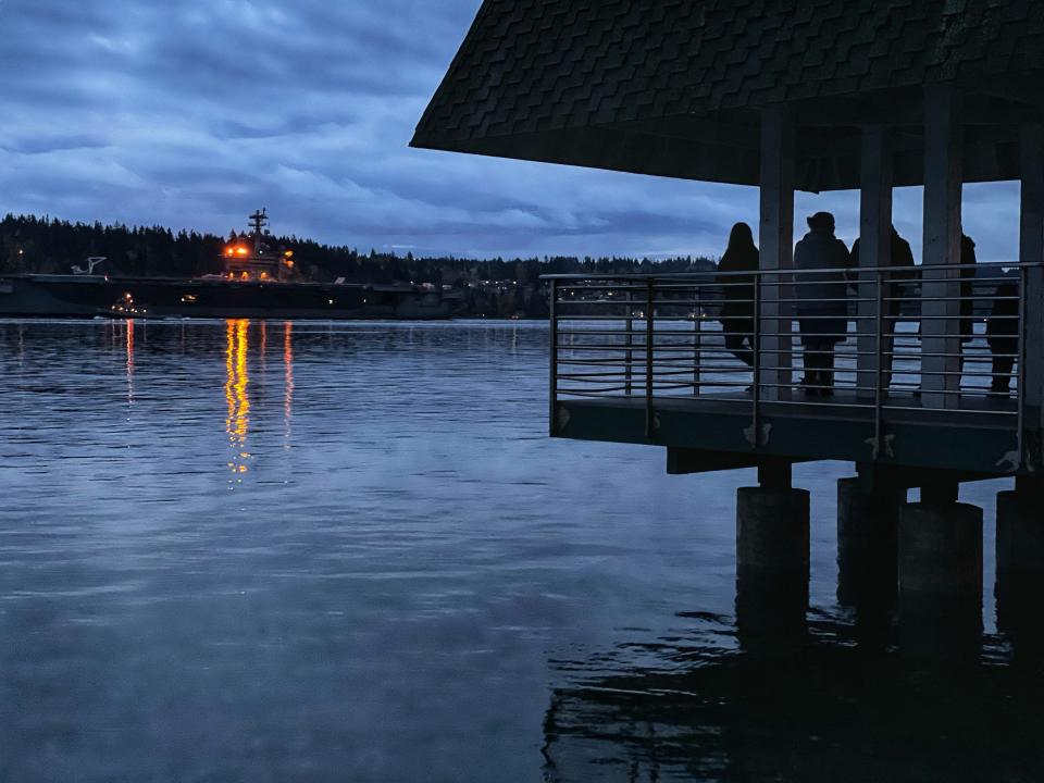 The USS Nimitz (CVN 68) departs Bremerton early Saturday.