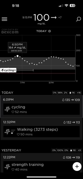 Blood glucose readings from sugarmate app