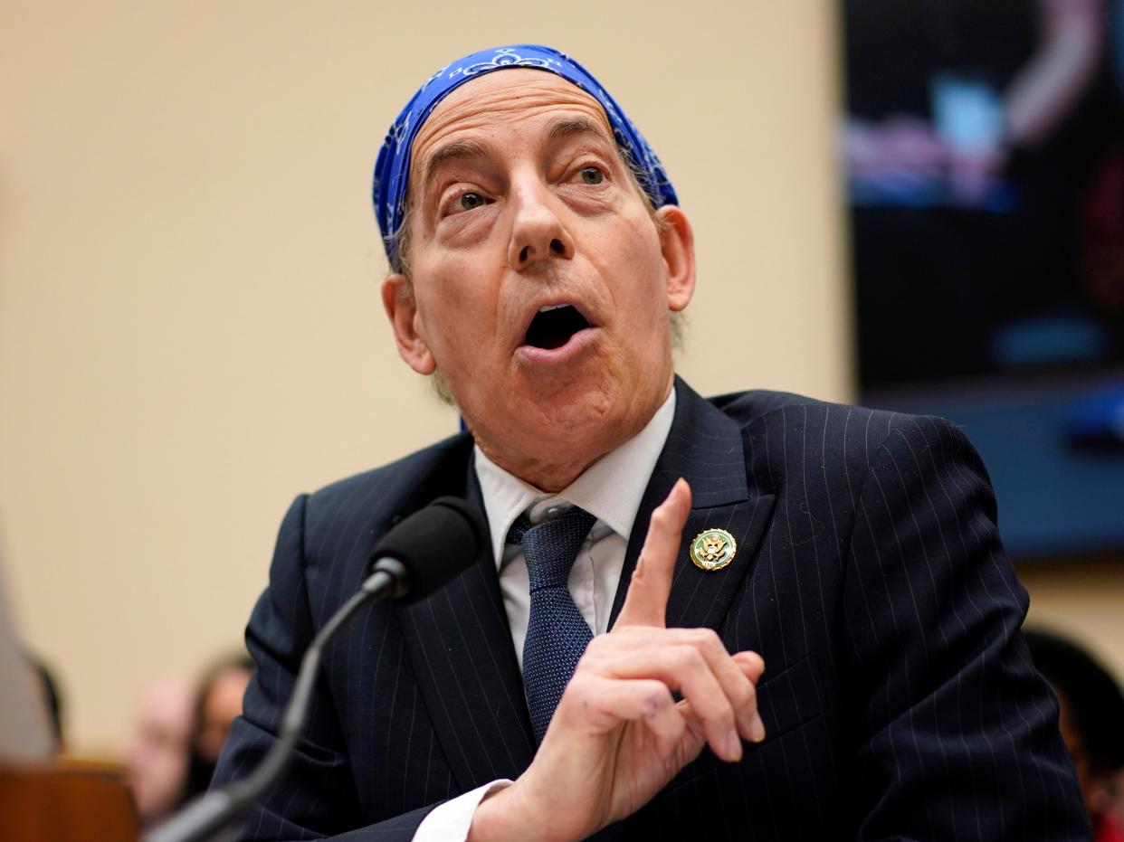 Rep. Jamie Raskin, D-Md., left, testifies during a House Judiciary subcommittee hearing on what Republicans say is the politicization of the FBI and Justice Department and attacks on American civil liberties (AP)