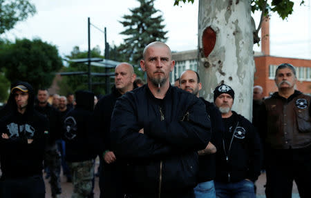 Members of far-right, nationalist groups attend a protest against criminal attacks caused by youth, in Torokszentmiklos, Hungary, May 21, 2019. REUTERS/Bernadett Szabo
