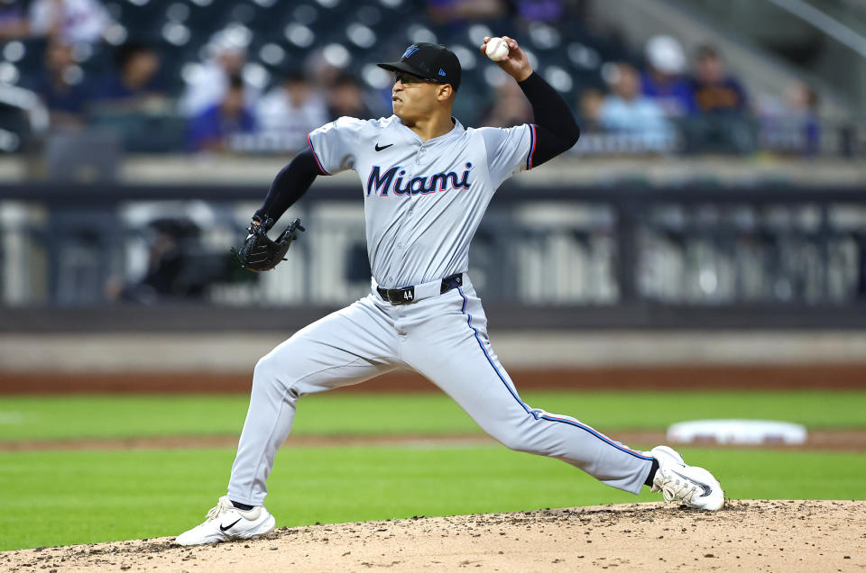 Miami Marlins' Jesús Luzardo pitches against the New York Mets during the second inning of a baseball game, Tuesday, June 11, 2024, in New York. (AP Photo/Noah K. Murray)