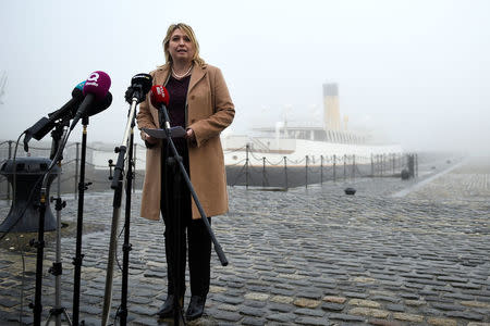 FILE PHOTO - Secretary of State for Northern Ireland Karen Bradley speaks during a press conference in Belfast, Northern Ireland, January 10, 2018. REUTERS/Clodagh Kilcoyne