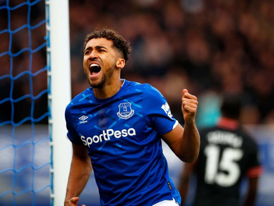 Dominic Calvert-Lewin celebrates as Everton went ahead: EPA