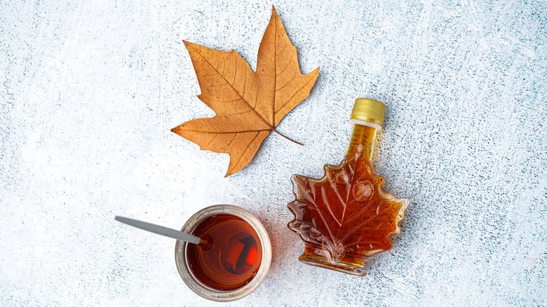 maple syrup in glass bottle