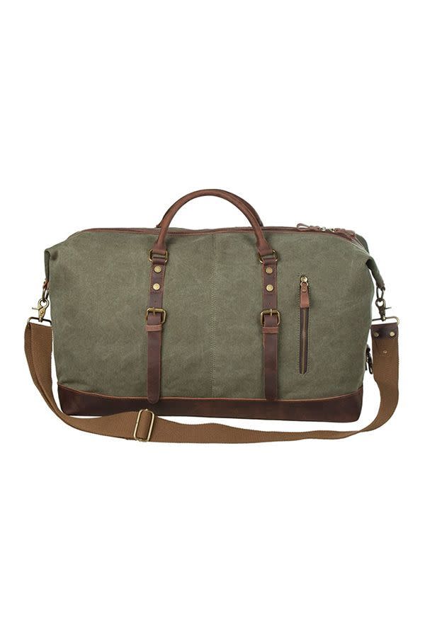 3) Oversize Canvas Genuine Leather Trim Travel Tote