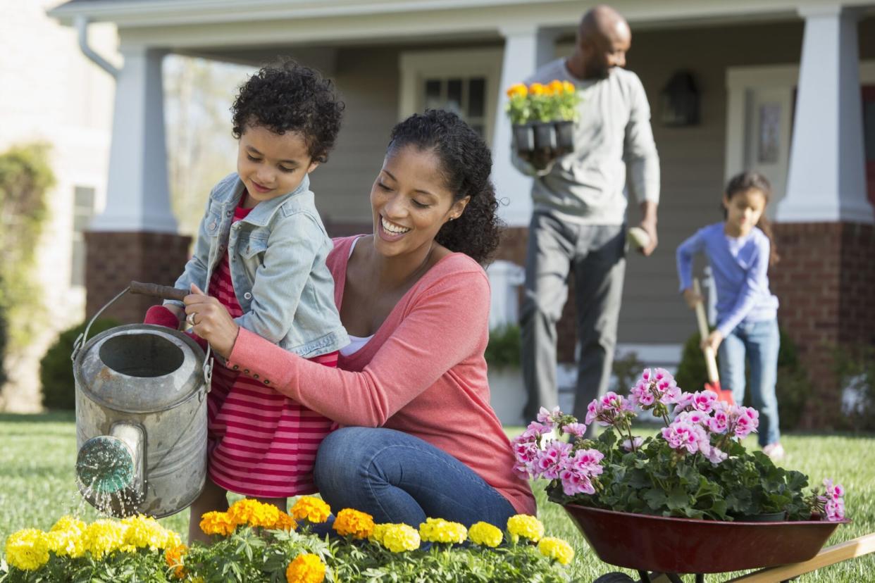 family gardening together