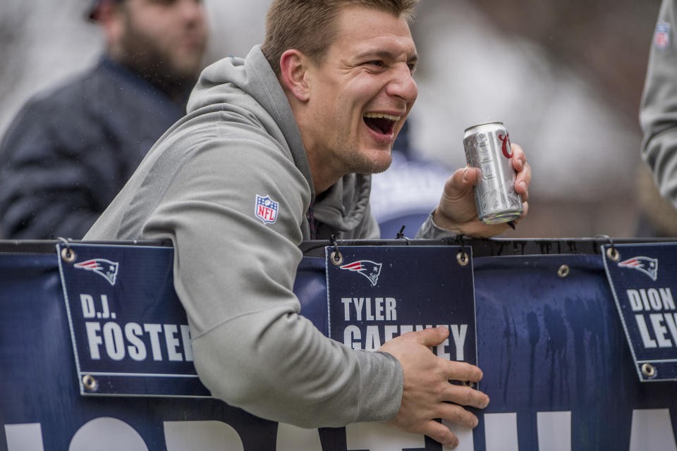 Rob Gronkowski is ready to party at the Super Bowl, but this year it'll be at his own party instead of a parade. (Billie Weiss/Getty Images)