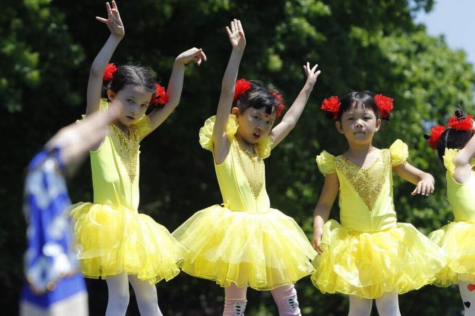 Dancers from Shuling Studio watched for guidance from their instructor as they performed at Mayfest in 2017.