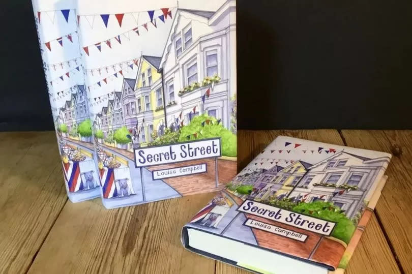 Secret Street by Louisa Campbell with illustration by artist and illustrator Elaine Gill - two of the books, with their colourful illustration of a street, with red brick pavements