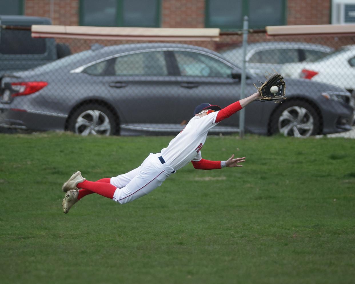 Portsmouth's Matt Nolan making a diving catch during a game last month.