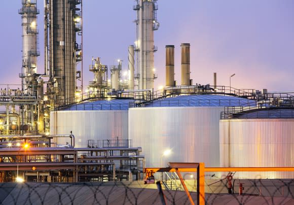 Oil storage tanks near a refinery.