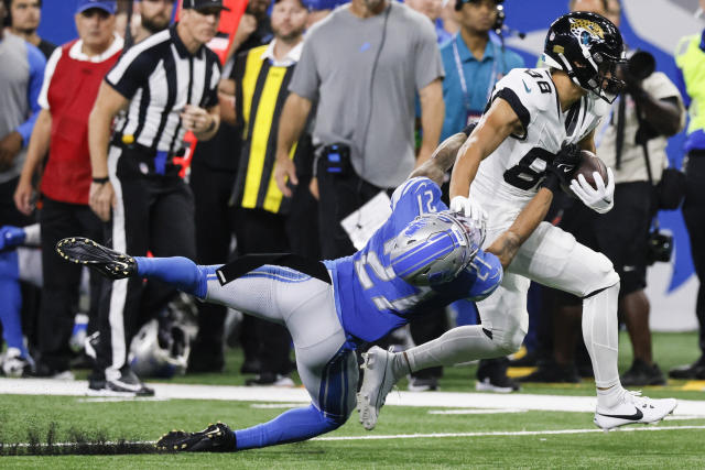 Jacksonville Jaguars linebacker Yasir Abdullah (56) watches during an preseason  NFL football game against the Detroit Lions in Detroit, Saturday, Aug. 19,  2023. (AP Photo/Paul Sancya Stock Photo - Alamy