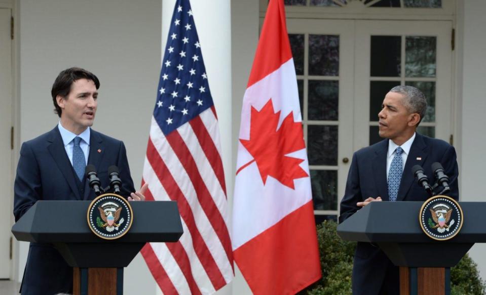 Prime Minister Justin Trudeau and President Barack Obama arrive for a joint news conference in the Rose Garden at the White House in Washington, D.C. on Thursday, March 10, 2016. THE CANADIAN PRESS/Paul Chiasson