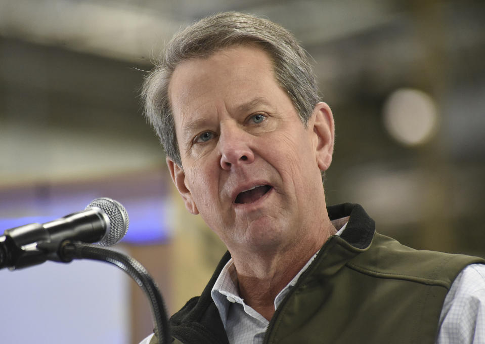 FILE - Georgia Governor Brian Kemp speaks in Lafayette, Ga. on Friday, Jan. 7, 2022. Kemp, a Republican, is backing a proposal to create a separate election fraud investigation unit as part of the Georgia Bureau of Investigation. (Matt Hamilton/Chattanooga Times Free Press via AP, File)