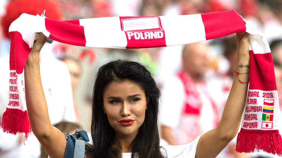 <p>Fans of Poland are seen during the 2018 FIFA World Cup Russia group H match between Poland and Senegal at Spartak Stadium on June 19, 2018 in Moscow, Russia. (Photo by Lars Baron – FIFA/FIFA via Getty Images) </p>