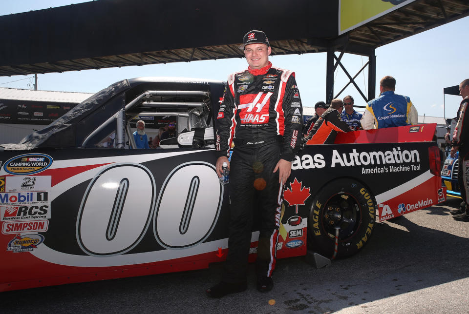 BOWMANVILLE, ON - SEPTEMBER 04: Cole Custer, driver of the #00 Haas Automation Chevrolet, poses beside his car before the start of teh race at Canadian Tire Motorsport Park on September 4, 2016 in Bowmanville, Canada. (Photo by Tom Szczerbowski/NASCAR/NASCAR via Getty Images)