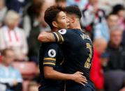 Britain Soccer Football - Stoke City v Tottenham Hotspur - Premier League - bet365 Stadium - 10/9/16 Tottenham's Son Heung-min celebrates scoring their first goal with Kyle Walker Action Images via Reuters / Andrew Boyers Livepic
