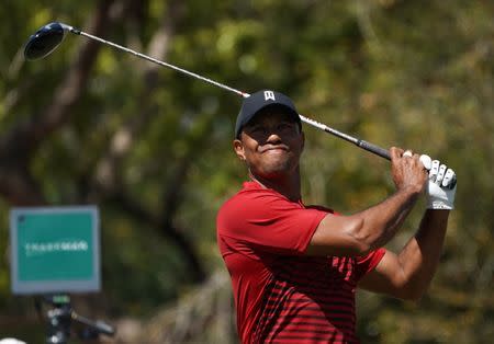 Mar 11, 2018; Palm Harbor, FL, USA; Tiger Woods tees off on the 5th during the final round of the Valspar Championship golf tournament at Innisbrook Resort - Copperhead Course. Jasen Vinlove-USA TODAY Sports