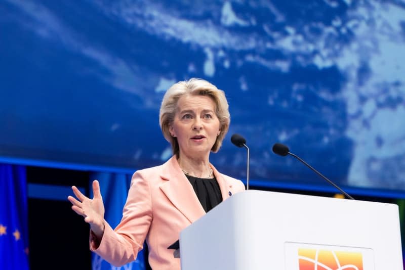 European Commission President Ursula Von der Leyen speaks at a press conference during the Nuclear Energy Summit in Brussels. Aurore Martignoni/European Commission/dpa