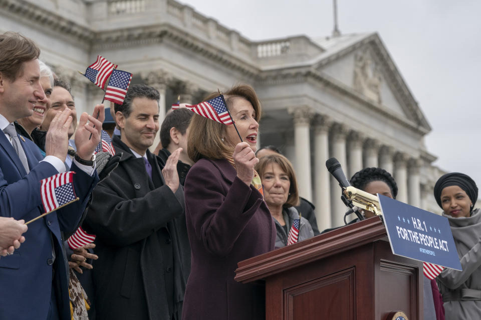 Speaker of the House Nancy Pelosi, D-Calif., and House Democrats rally ahead of passage of H.R. 1, "The For the People Act," at the Capitol in Washington, Friday, March 8, 2019.  (Photo: J. Scott Applewhite/AP)