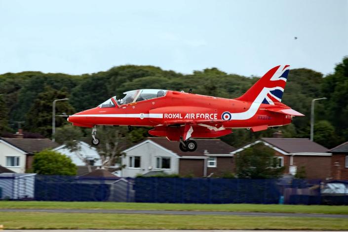 Red 6, piloted by Squadron Leader Gregor Ogston, was forced to cut short a display after the cockpit canopy was smashed (Paul Rowbotham/SWNS)