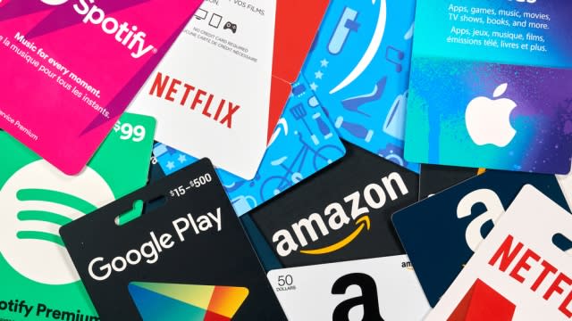 An assortment of popular gift cards.