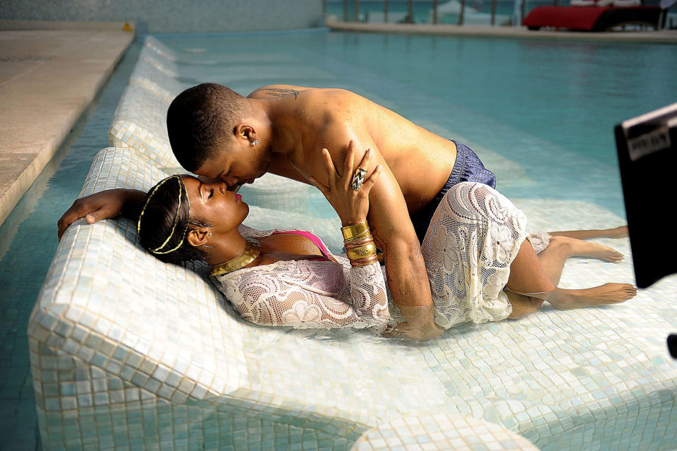 Kelly Rowland and Nelly during the video shoot of 