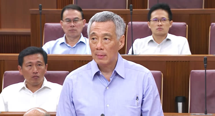 Singapore Prime Minister Lee Hsien Loong in Parliament. 