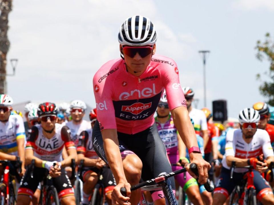 Van der Poel won the first Giro d’Italia stage of his career to take the pink jersey (AFP via Getty Images)