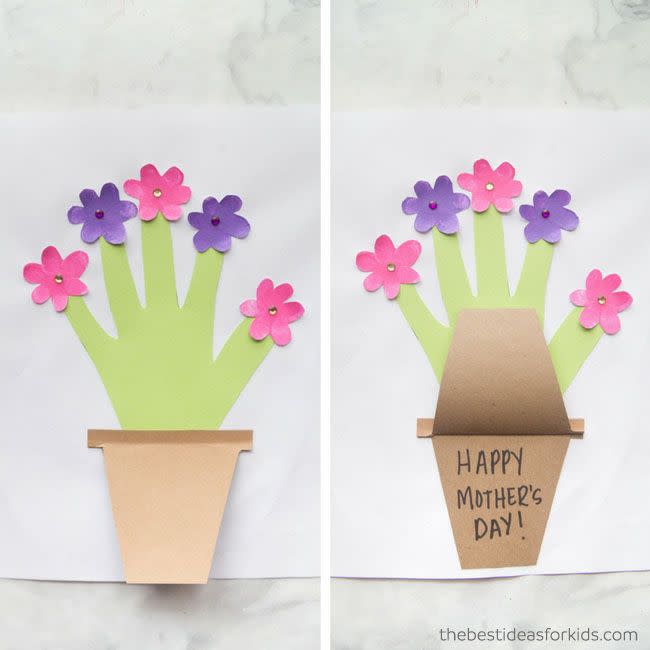 handprint flower pot diy mother's day cards