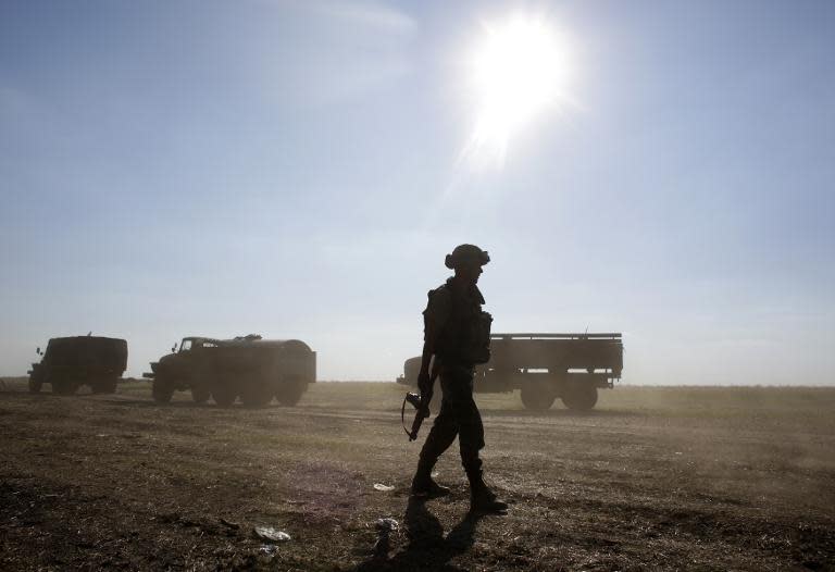 Ukrainian forces take their position not far from the eastern Ukrainian city of Lugansk on August 20, 2014