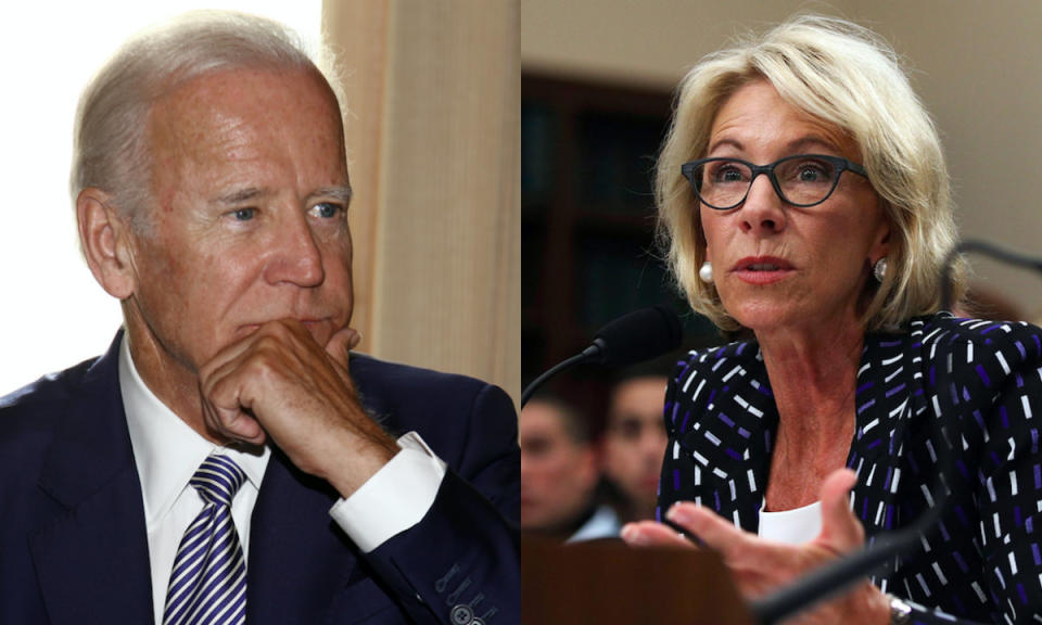 Former Vice President Joe Biden is not happy with Secretary of Education Betsy DeVos’ recent announcement on Title IX.