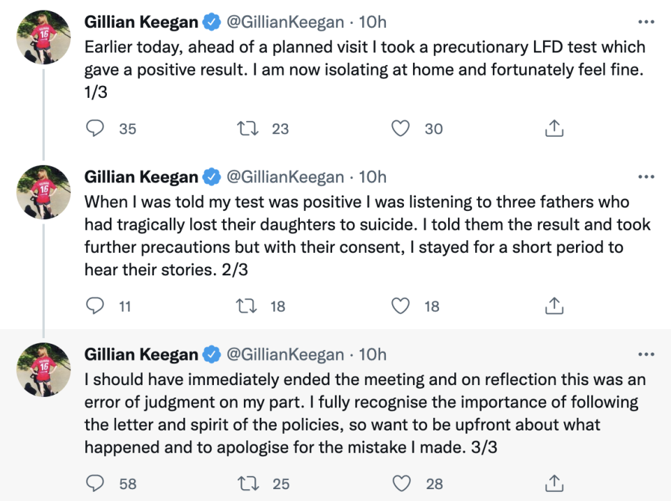 Keegan tweeted her apology on Tuesday evening. (Twitter)