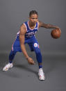 Philadelphia 76ers' Markelle Fultz poses for a photograph during media day at the NBA basketball team's practice facility, Friday, Sept. 21, 2018, in Camden. (AP Photo/Chris Szagola)