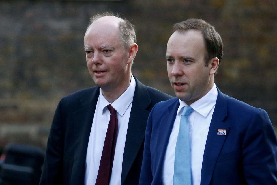 Chief Medical Officer for England, Chris Whitty and Britain's Secretary of State of Health Matt Hancock outside Downing Street (Reuters)